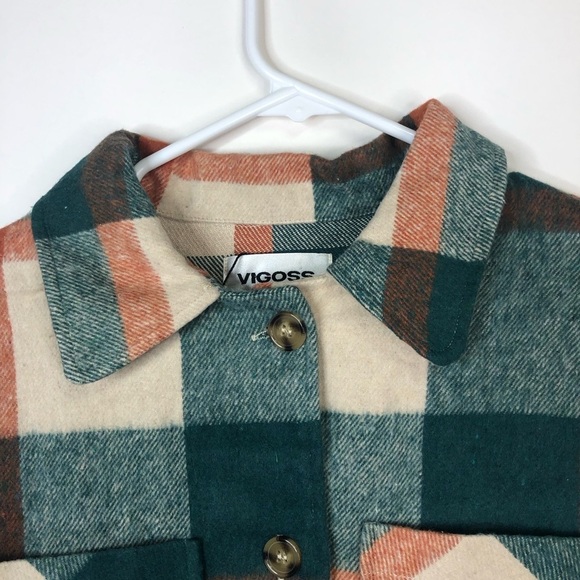 Shacket jade green and coral plaid long sleeve button down XS - Picture 5 of 13